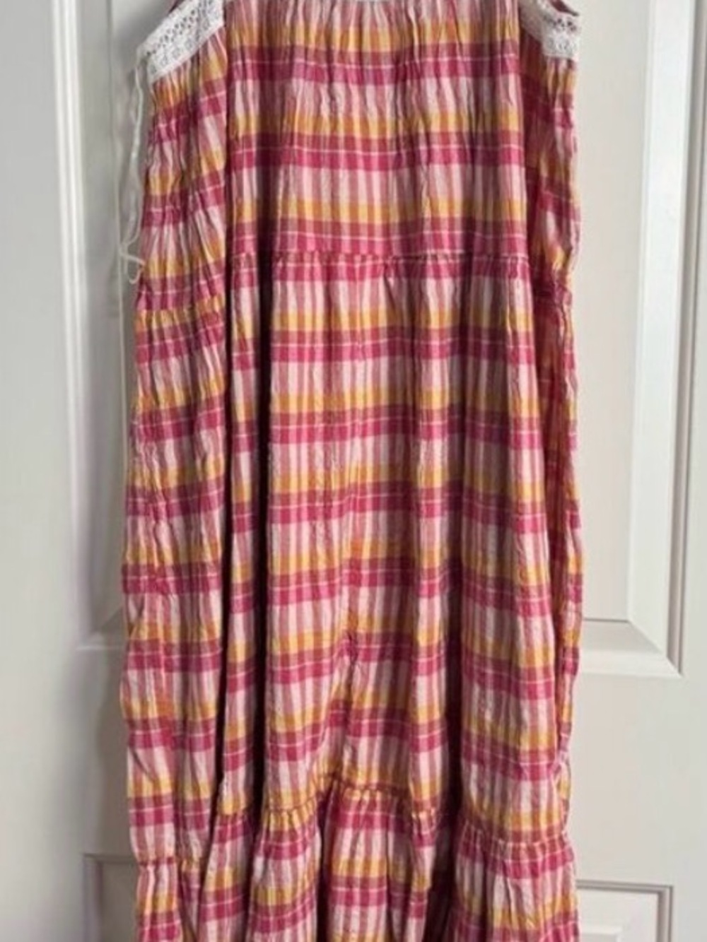 Universal Thread pink plaid square neck crochet trim sundress XL - Picture 3 of 5